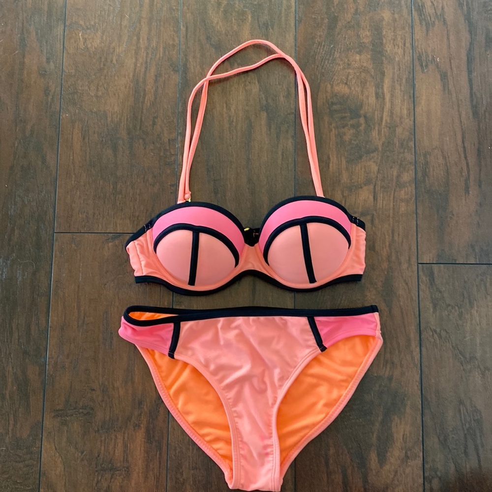 Coral/pink/black  color block bikini sz m